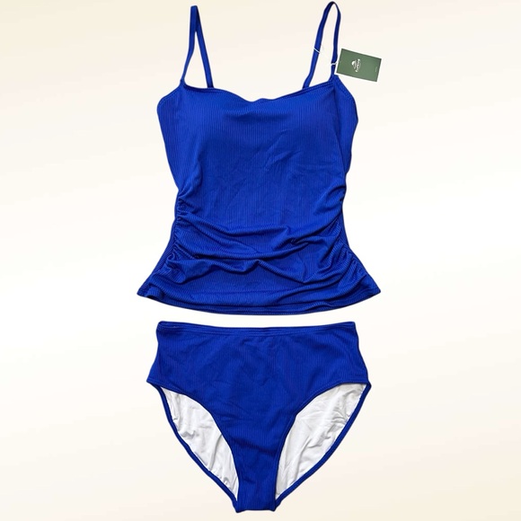 Eomenie Blue Ribbed Tankini Swim Set NWT Size Medium Beach Pool Summer - Picture 1 of 14